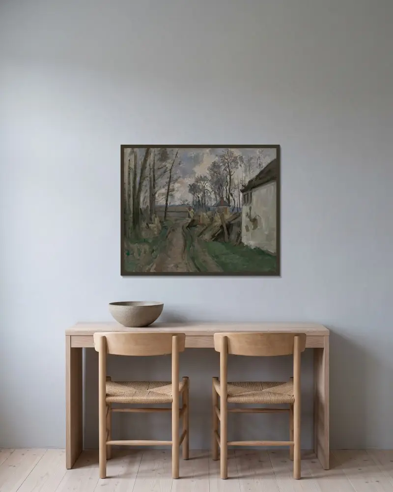 En byväg vid Auvers av Paul Cézanne inramad på en vägg