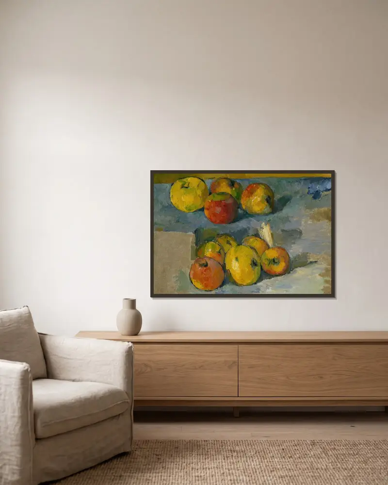 Apples av Paul Cézanne inramad på en vägg