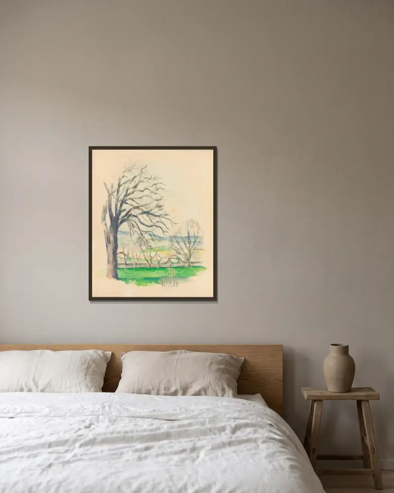 Entlaubter Baum bei Jas de Bouffan von Paul Cézanne gerahmt an einer Wand