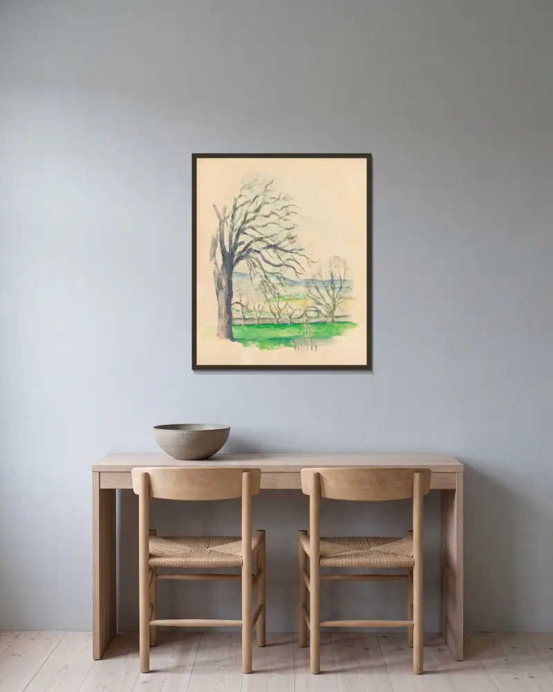 Entlaubter Baum bei Jas de Bouffan von Paul Cézanne gerahmt an einer Wand
