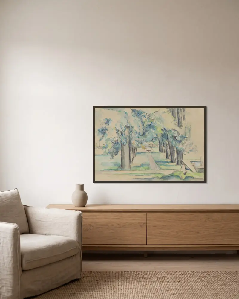Kastanjeallé vid Jas de Bouffan av Paul Cézanne inramad på en vägg