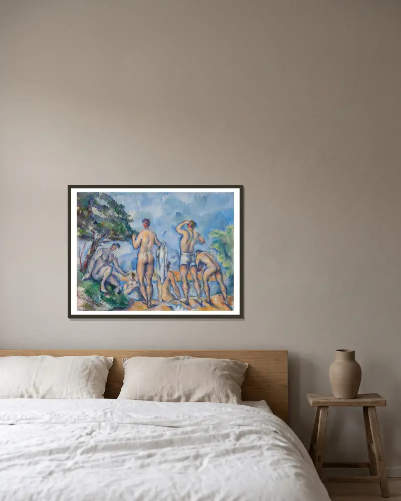 Badende, 1890 von Paul Cézanne gerahmt an einer Wand