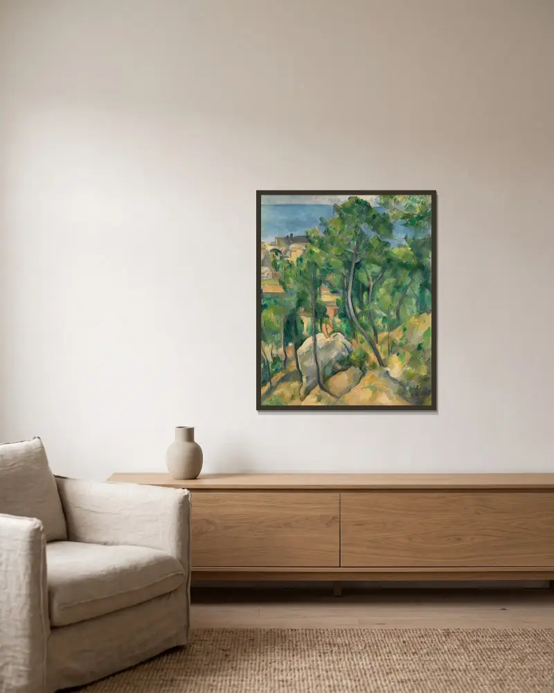 Blick auf das Meer bei L’Estaque av Paul Cézanne inramad på en vägg