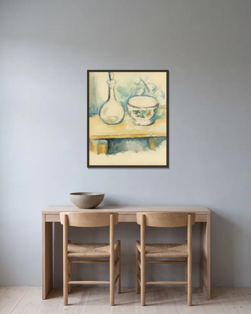 Carafe Et Bol av Paul Cézanne inramad på en vägg