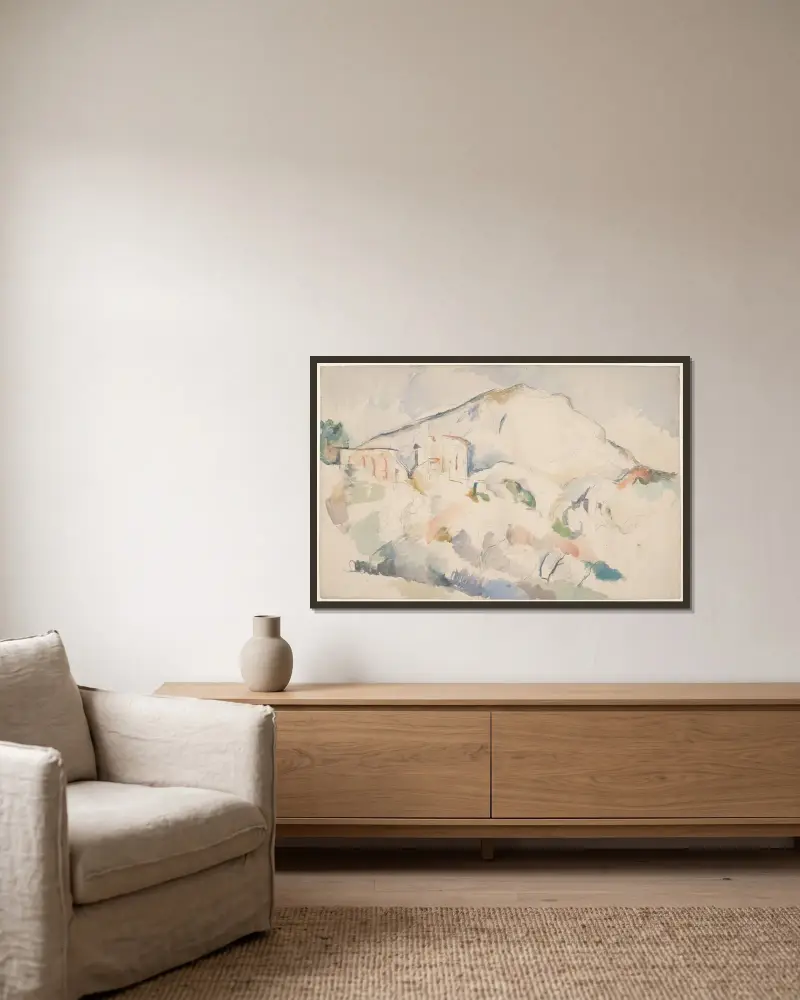 Schloss Noir und Mont Sainte-Victoire von Paul Cézanne gerahmt an einer Wand