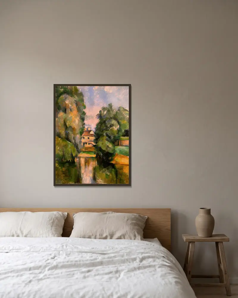 Country House by a River av Paul Cézanne inramad på en vägg