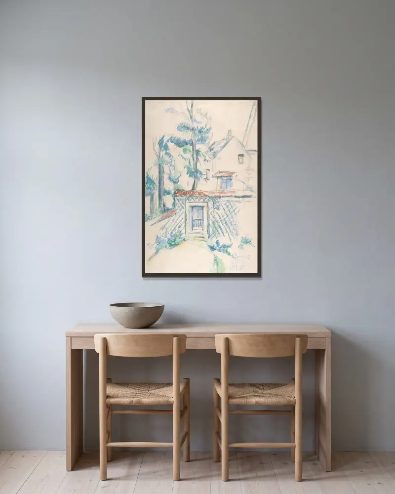 Ingång till en trädgård av Paul Cézanne inramad på en vägg