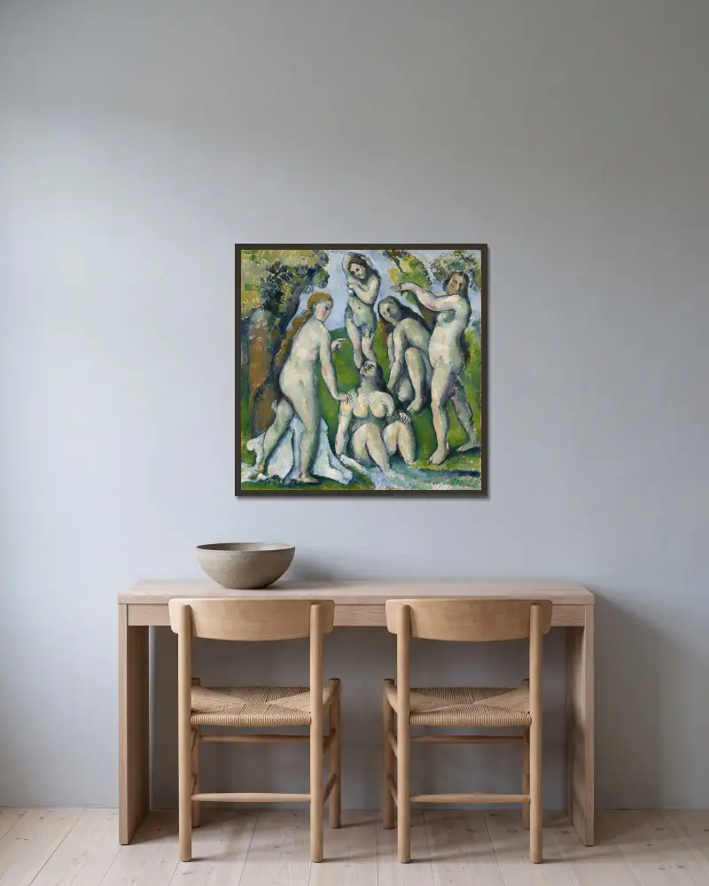 Five Bathers av Paul Cézanne inramad på en vägg