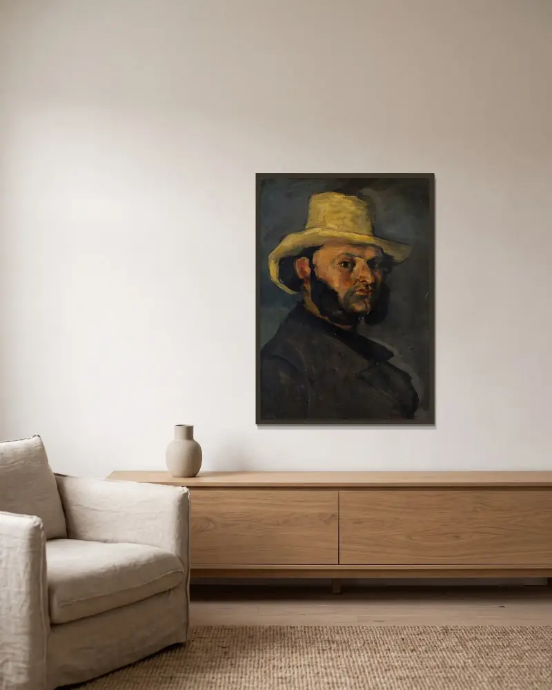 Gustave Boyer (geb. 1840) mit Strohhut von Paul Cézanne gerahmt an einer Wand