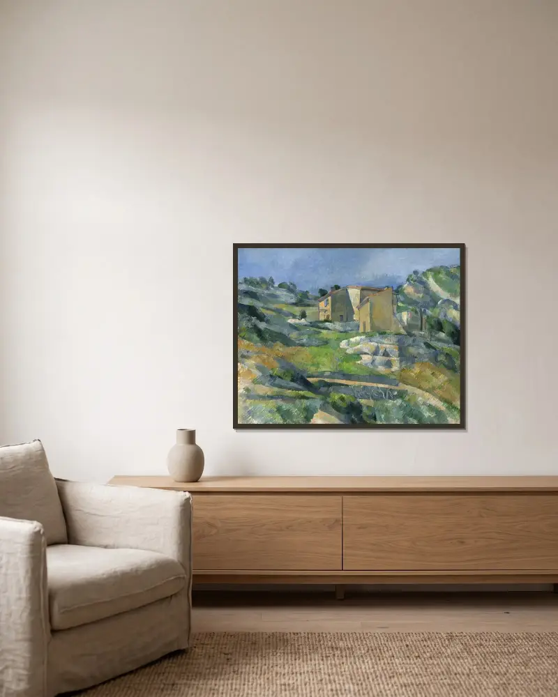 Häuser in der Provence – Das Riaux-Tal bei L'Estaque von Paul Cézanne gerahmt an einer Wand