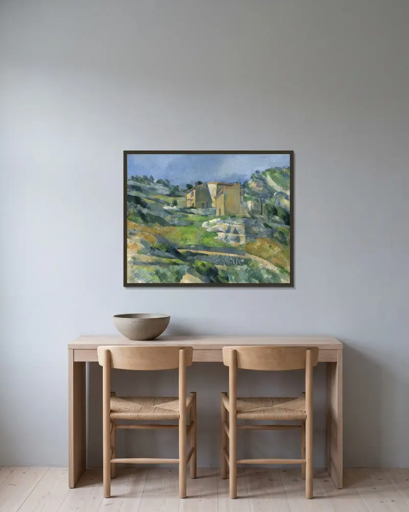 Häuser in der Provence – Das Riaux-Tal bei L'Estaque von Paul Cézanne gerahmt an einer Wand