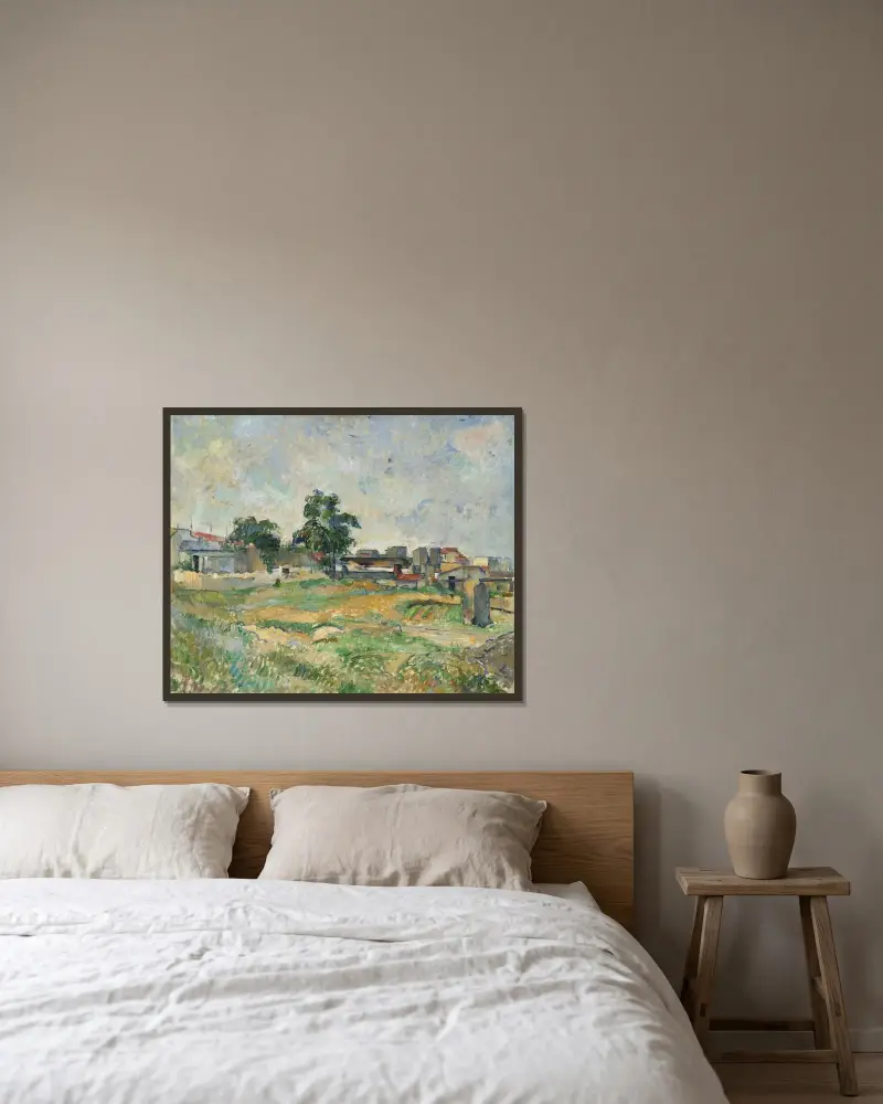 Landscape near Paris av Paul Cézanne inramad på en vägg