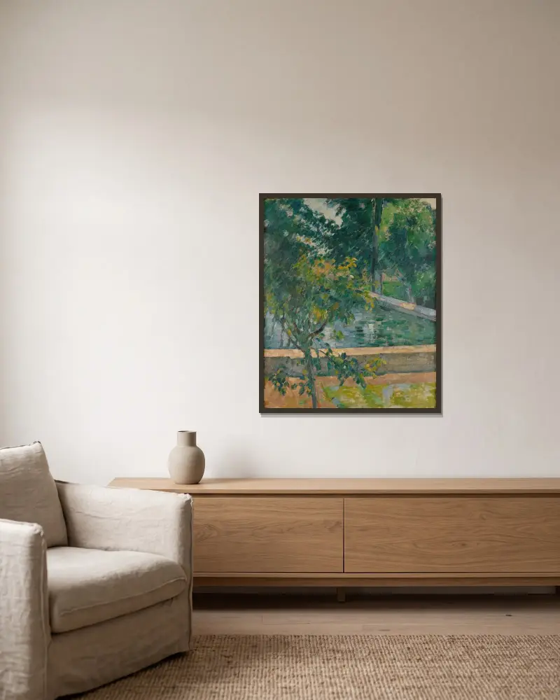 Dammen vid Jas de Bouffan av Paul Cézanne inramad på en vägg