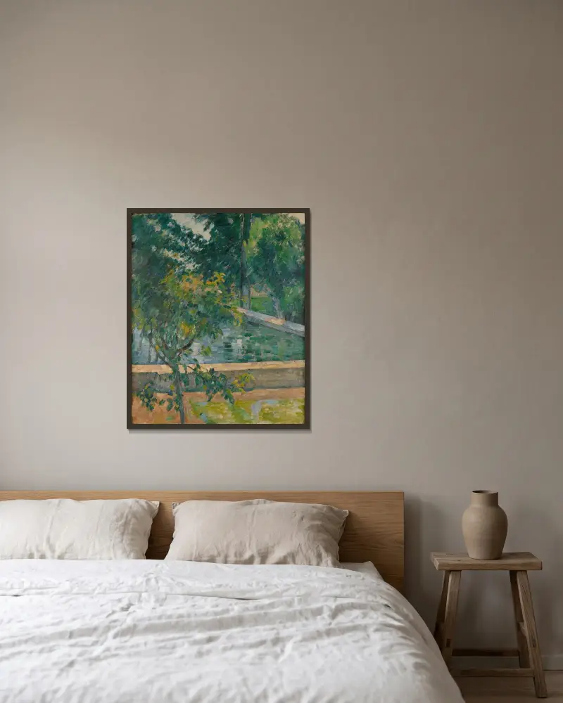 Dammen vid Jas de Bouffan av Paul Cézanne inramad på en vägg