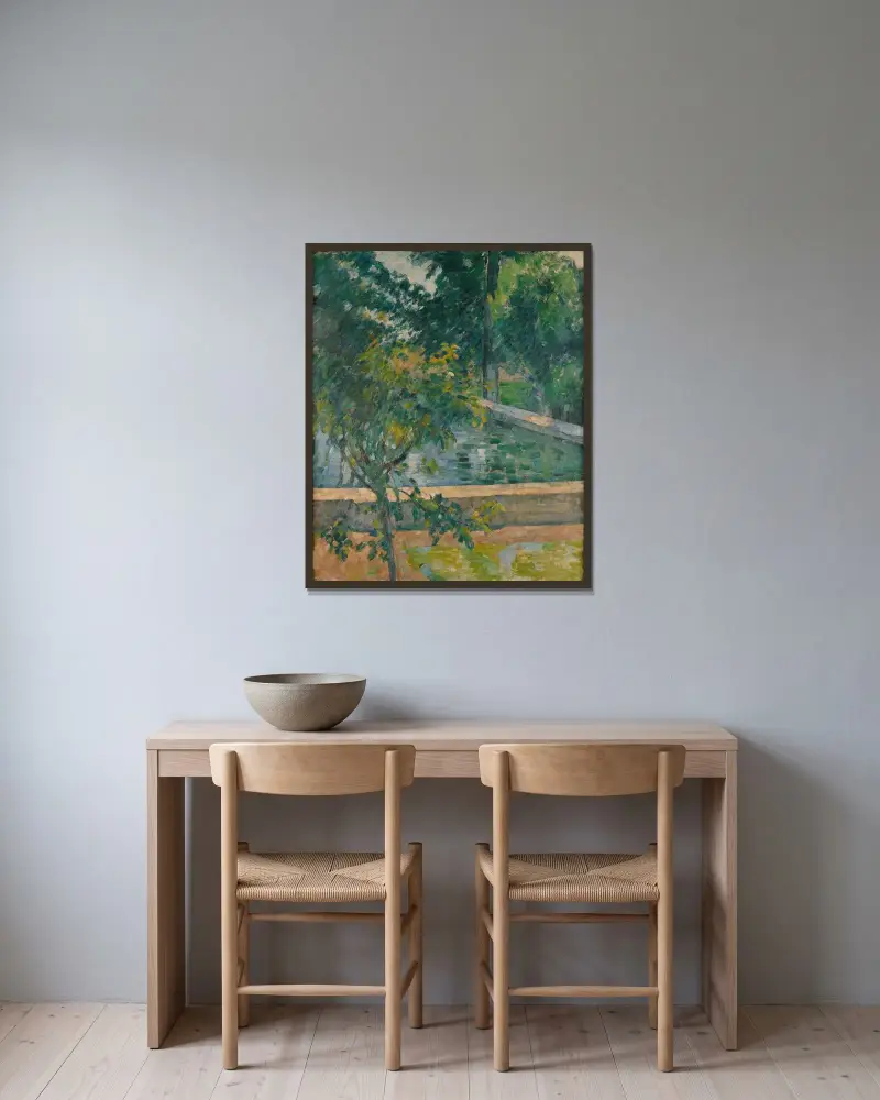 Dammen vid Jas de Bouffan av Paul Cézanne inramad på en vägg