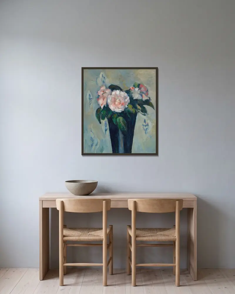 Tmavomodrá váza, Paul Cézanne v rámu na stěně