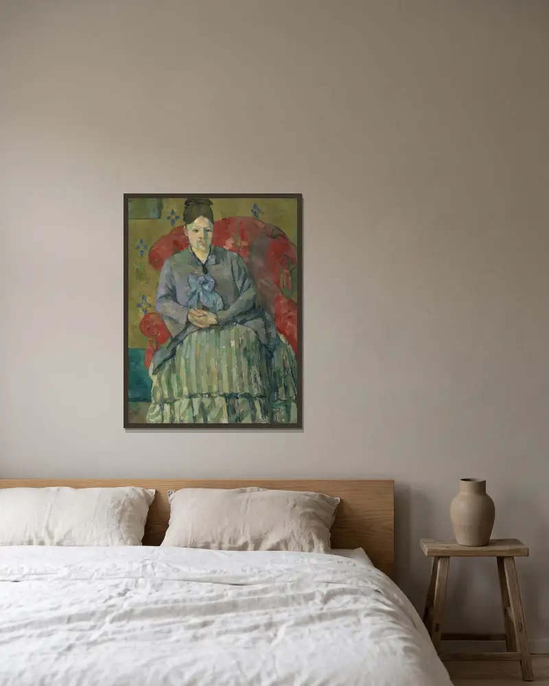 Madame Cézanne im roten Sessel von Paul Cézanne gerahmt an einer Wand