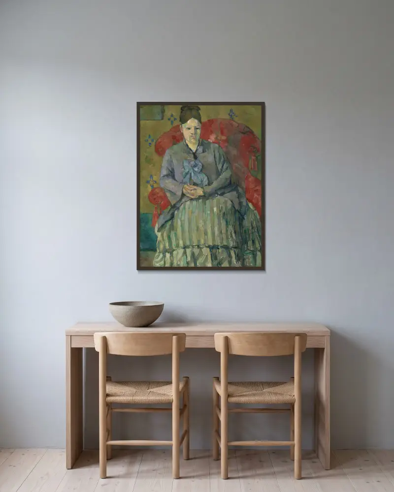 Madame Cézanne im roten Sessel von Paul Cézanne gerahmt an einer Wand