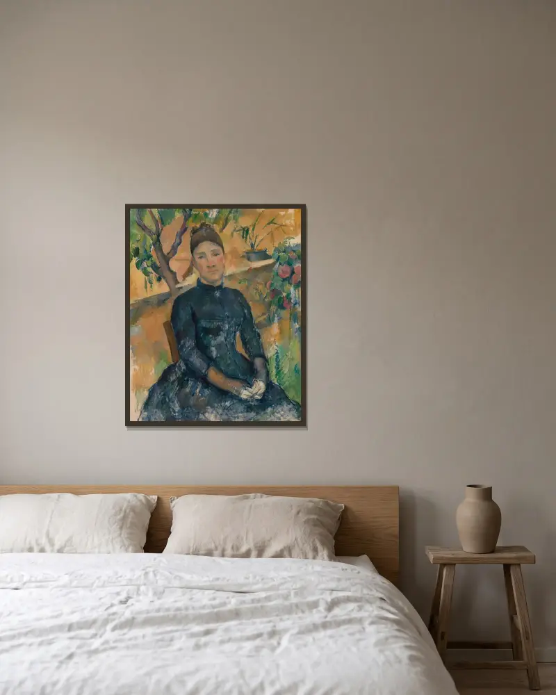 Madame Cézanne in the Conservatory av Paul Cézanne inramad på en vägg