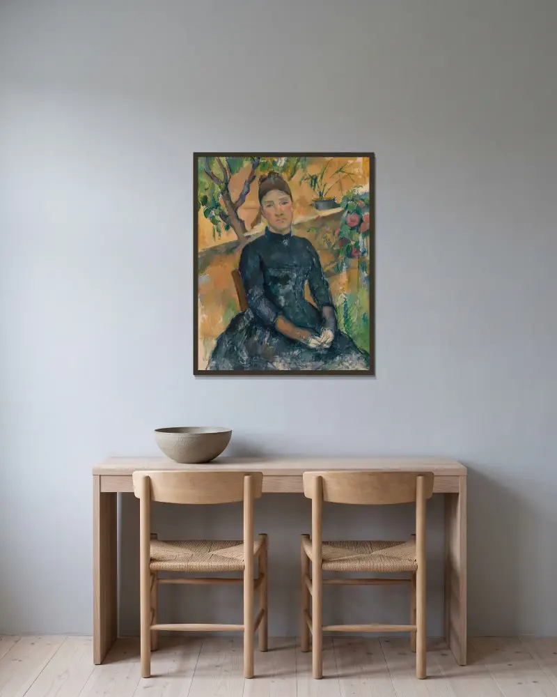 Madame Cézanne in the Conservatory av Paul Cézanne inramad på en vägg