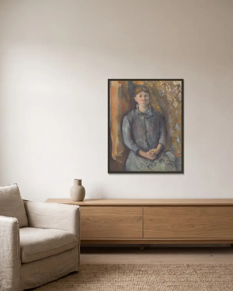 Madame Cézanne, 1886 – nr 1 av Paul Cézanne inramad på en vägg