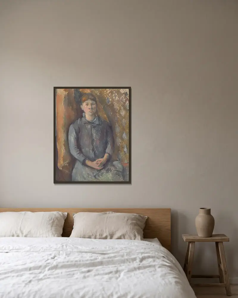 Madame Cézanne, 1886 – nr 1 av Paul Cézanne inramad på en vägg