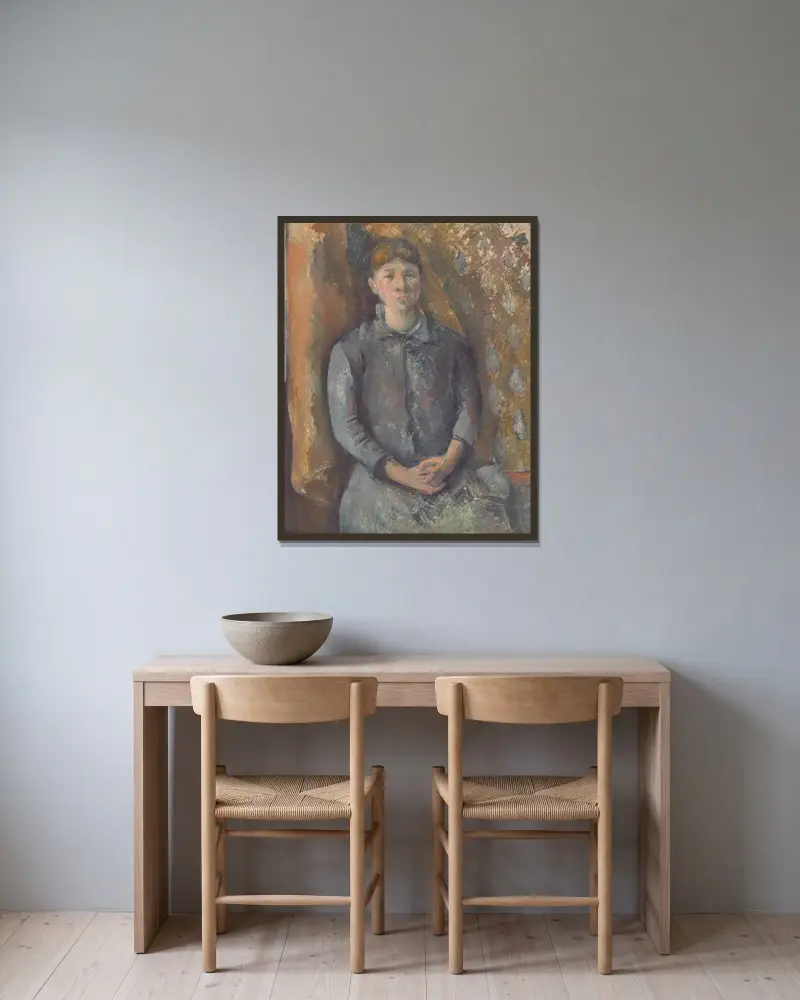 Madame Cézanne, 1886 – nr 1 av Paul Cézanne inramad på en vägg