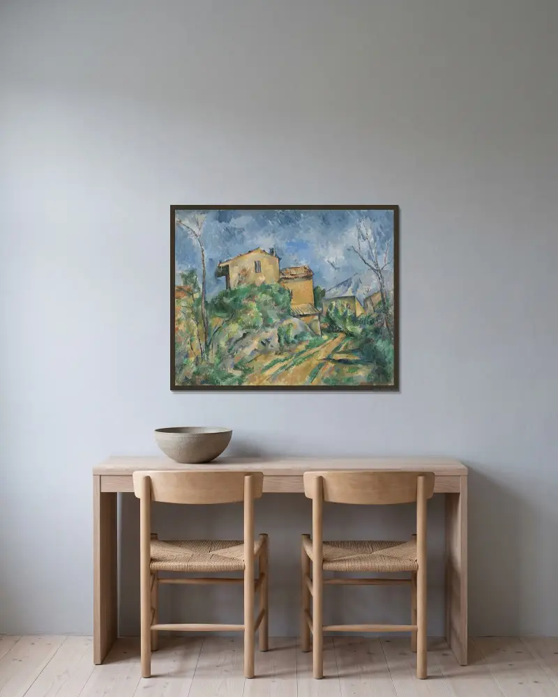 Maison Maria mit Blick auf Château Noir von Paul Cézanne gerahmt an einer Wand