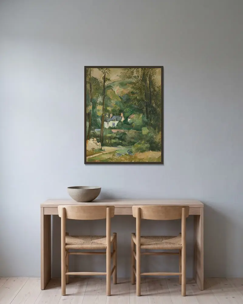 Maisons au Chou, à Pontoise av Paul Cézanne inramad på en vägg