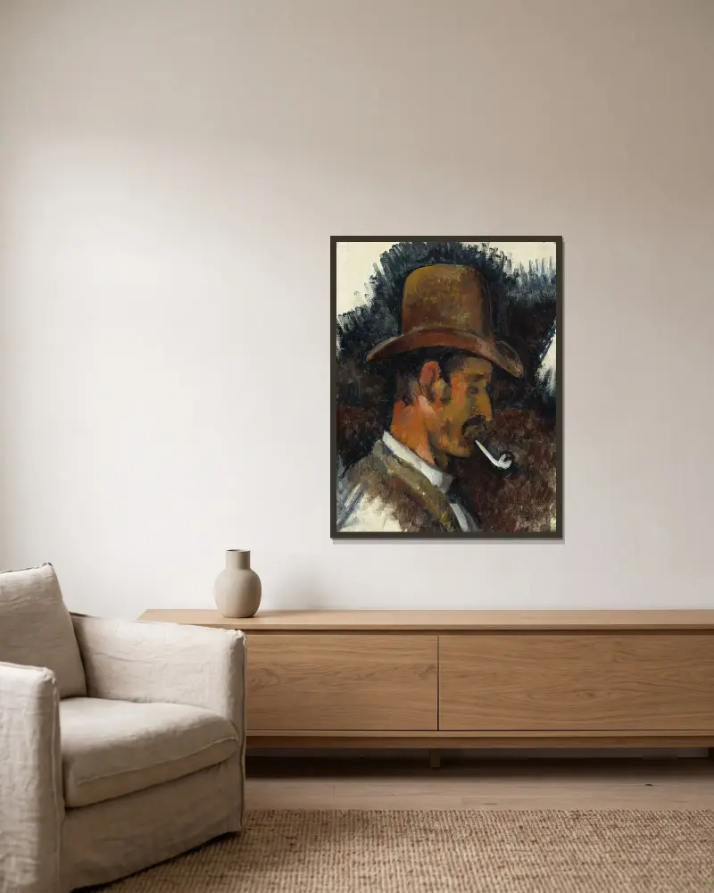 Man with Pipe av Paul Cézanne inramad på en vägg