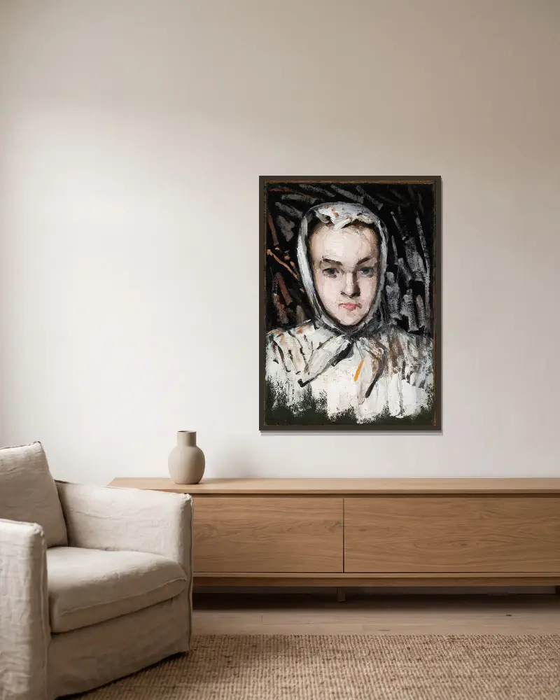 Marie Cézanne, konstnärens syster av Paul Cézanne inramad på en vägg