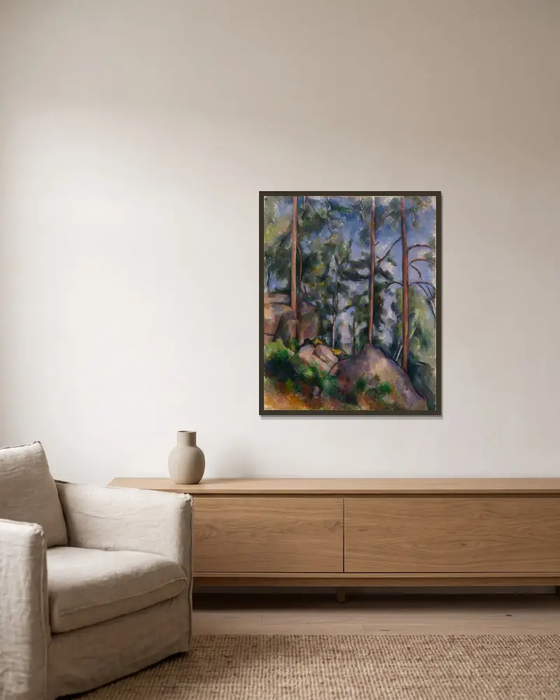 Borovice a skály, Paul Cézanne v rámu na stěně