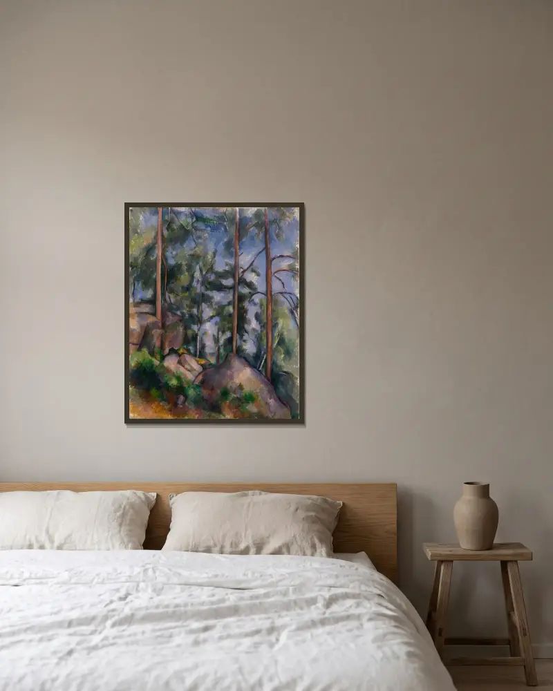 Borovice a skály, Paul Cézanne v rámu na stěně