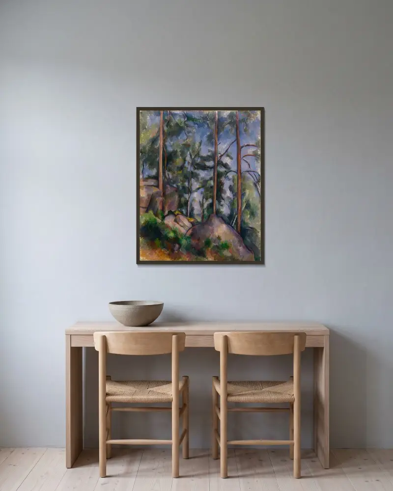 Borovice a skály, Paul Cézanne v rámu na stěně