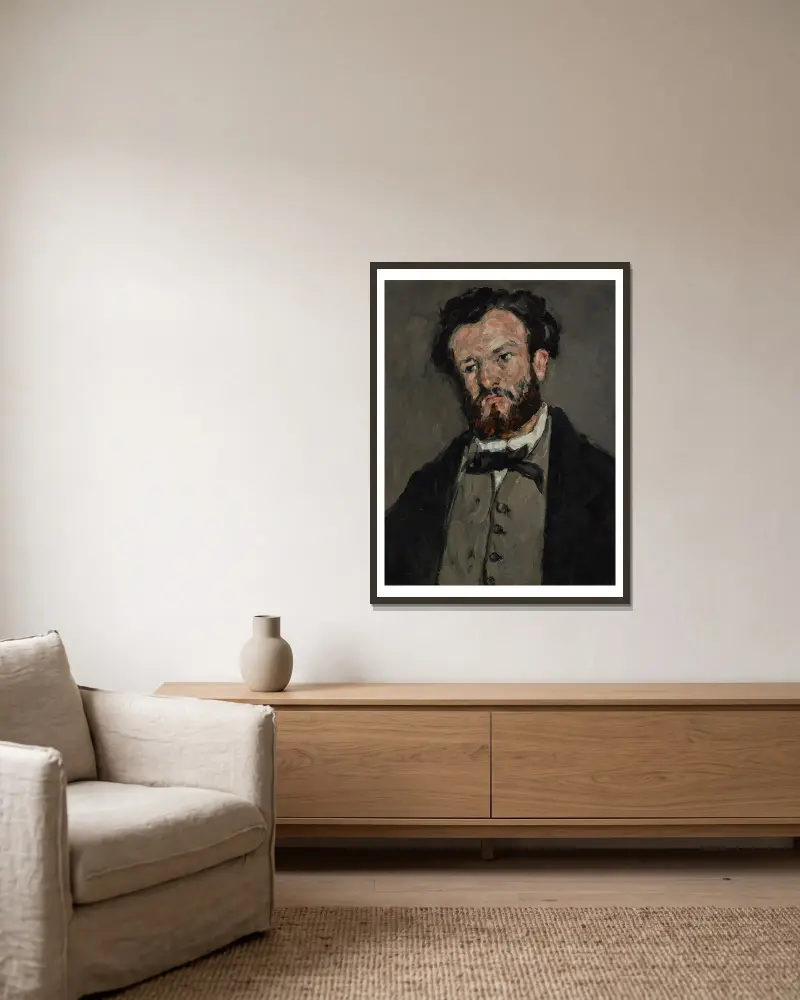 Porträtt av Anthony Valabrègue av Paul Cézanne inramad på en vägg