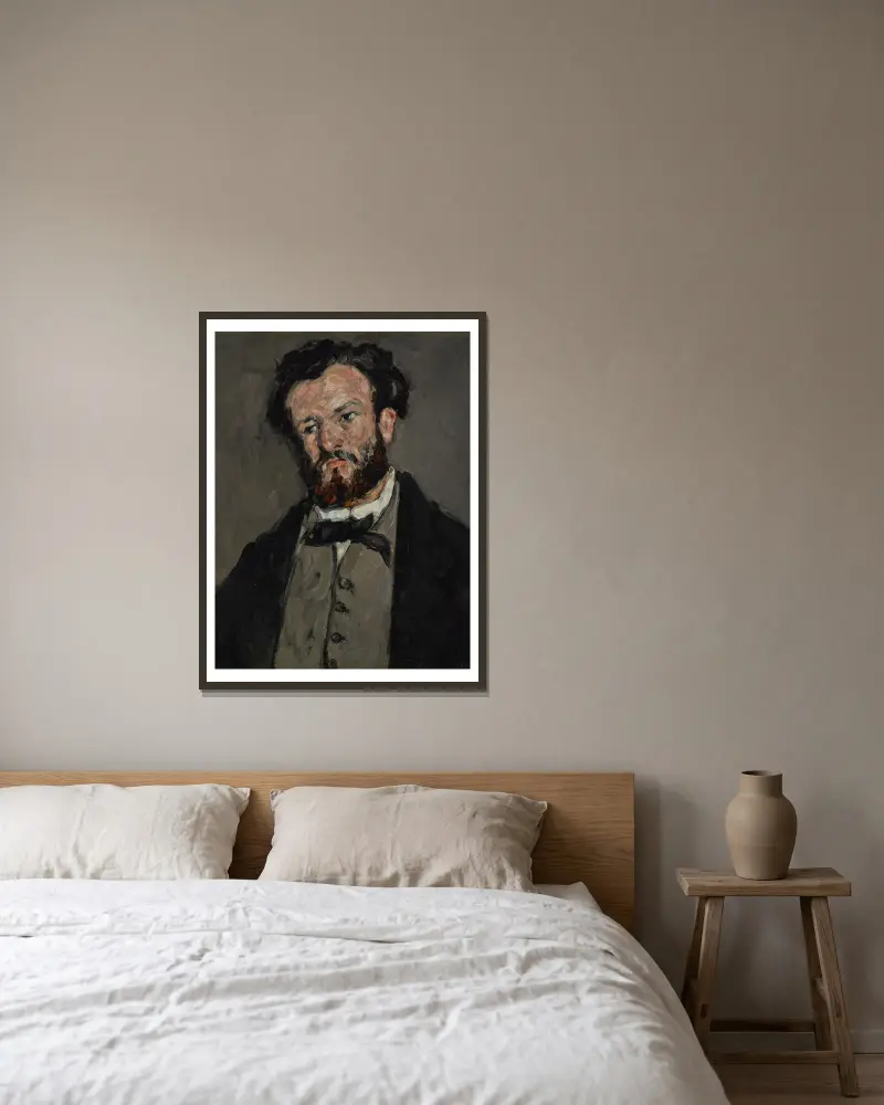 Porträtt av Anthony Valabrègue av Paul Cézanne inramad på en vägg