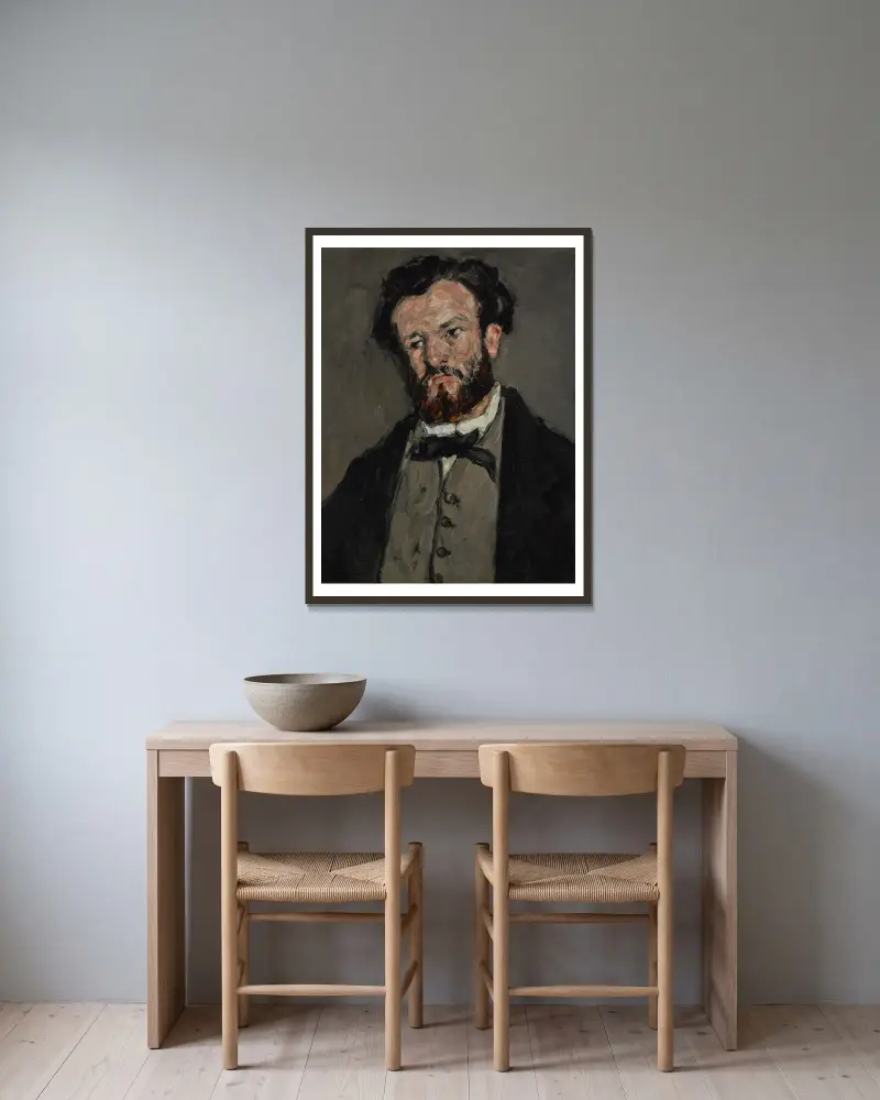 Porträtt av Anthony Valabrègue av Paul Cézanne inramad på en vägg