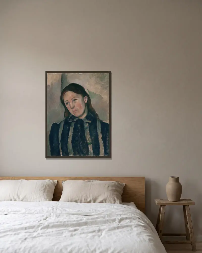 Porträtt av Madame Cézanne av Paul Cézanne inramad på en vägg