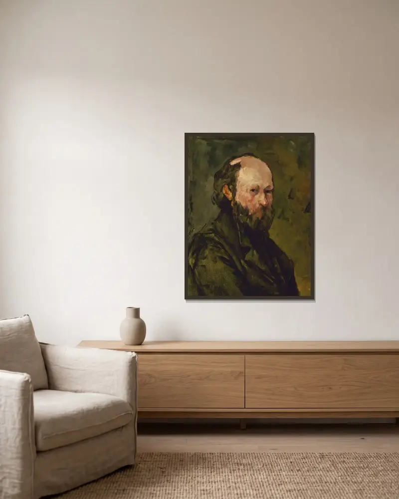 Selbstporträt – Nr. 1 von Paul Cézanne gerahmt an einer Wand