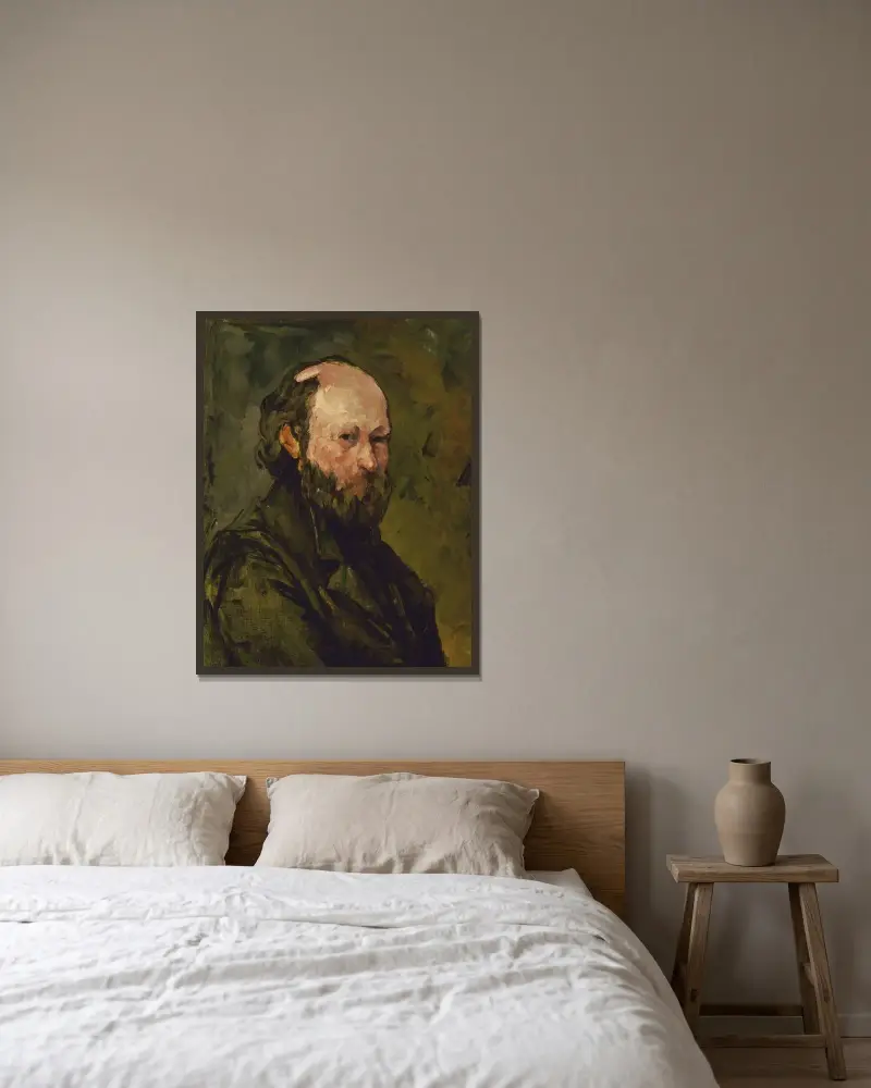 Selbstporträt – Nr. 1 von Paul Cézanne gerahmt an einer Wand