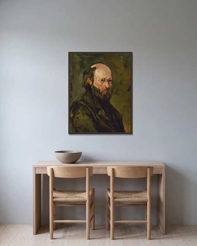 Selbstporträt – Nr. 1 von Paul Cézanne gerahmt an einer Wand
