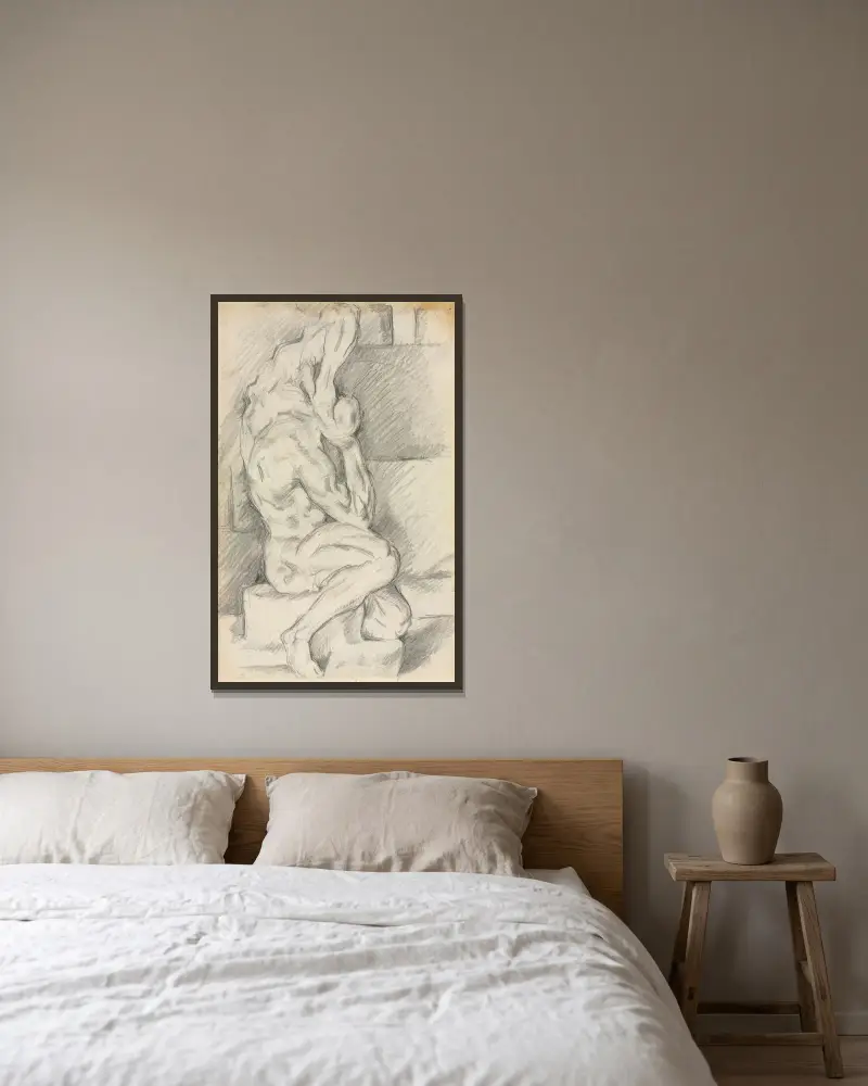 Skiss av anatomisk skulptur av Paul Cézanne inramad på en vägg