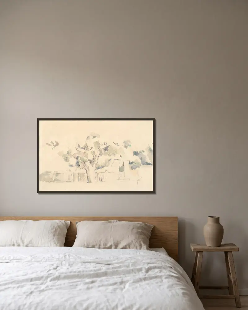 Der Lattenzaun von Paul Cézanne gerahmt an einer Wand
