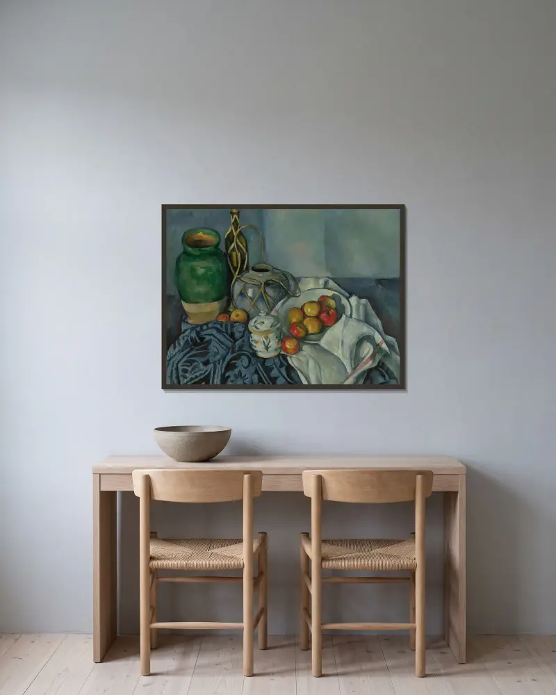 Stillleben mit Äpfeln, 1893 von Paul Cézanne gerahmt an einer Wand