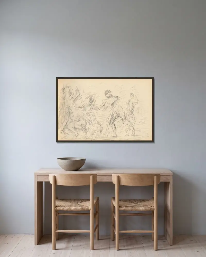 Studium do „Sądu Parysa” lub „Zalotnego pasterza”, Paul Cézanne w ramie na ścianie