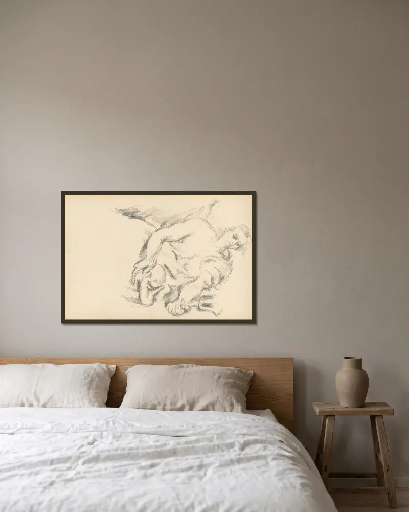 Studie eines Engels in Rubens' 'Der Prophet Elia' von Paul Cézanne gerahmt an einer Wand