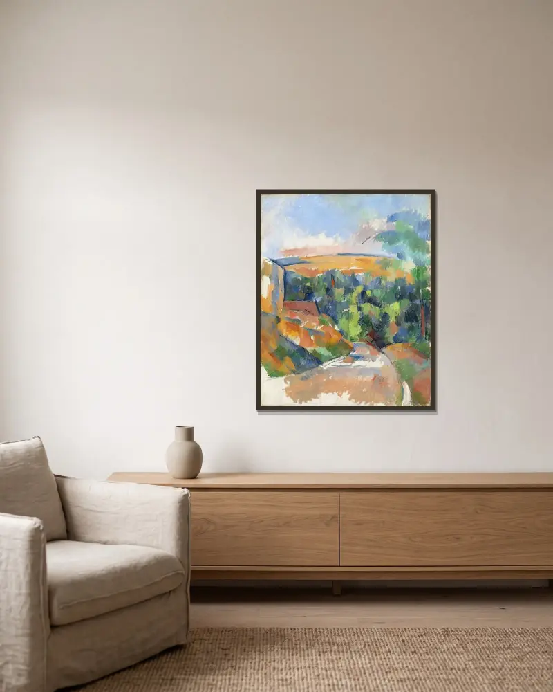 Die Kurve der Straße von Paul Cézanne gerahmt an einer Wand