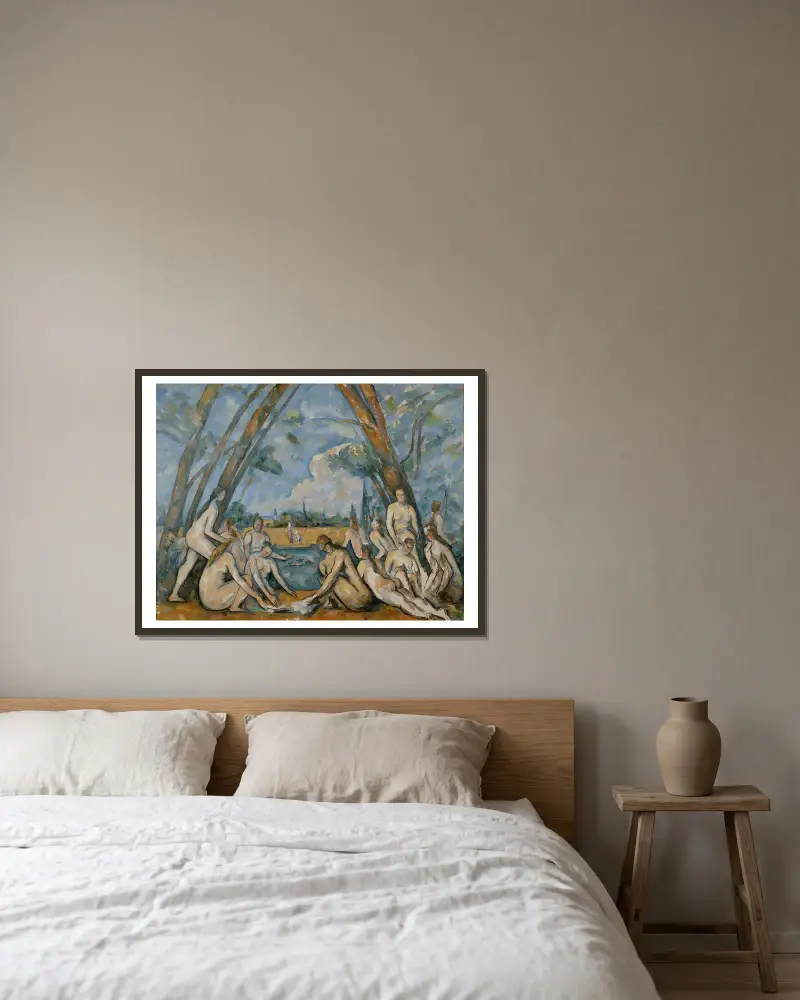 The Large Bathers av Paul Cézanne inramad på en vägg