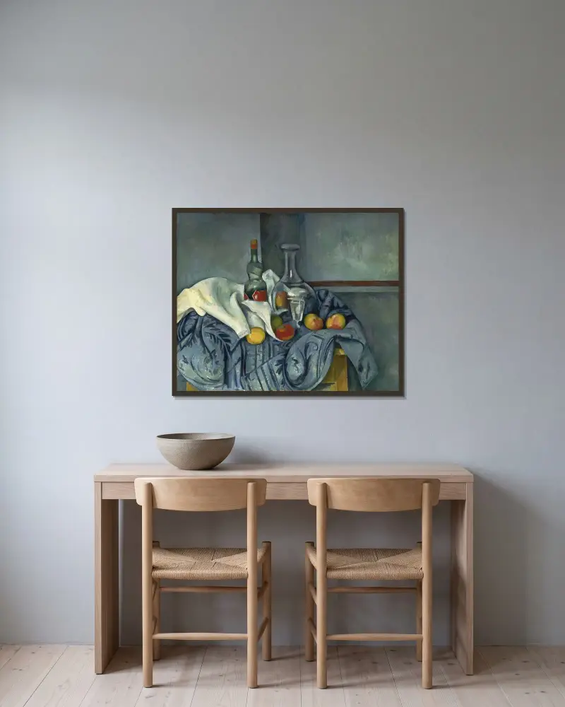 Láhev s mátou, Paul Cézanne v rámu na stěně