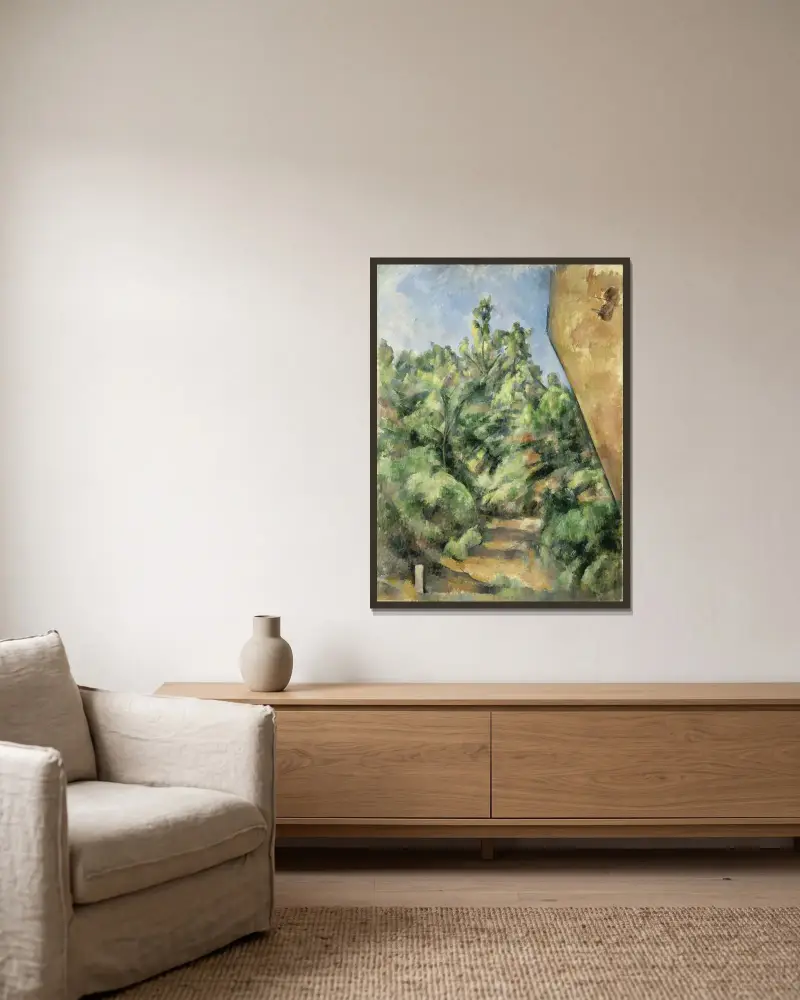 The Red Rock av Paul Cézanne inramad på en vägg